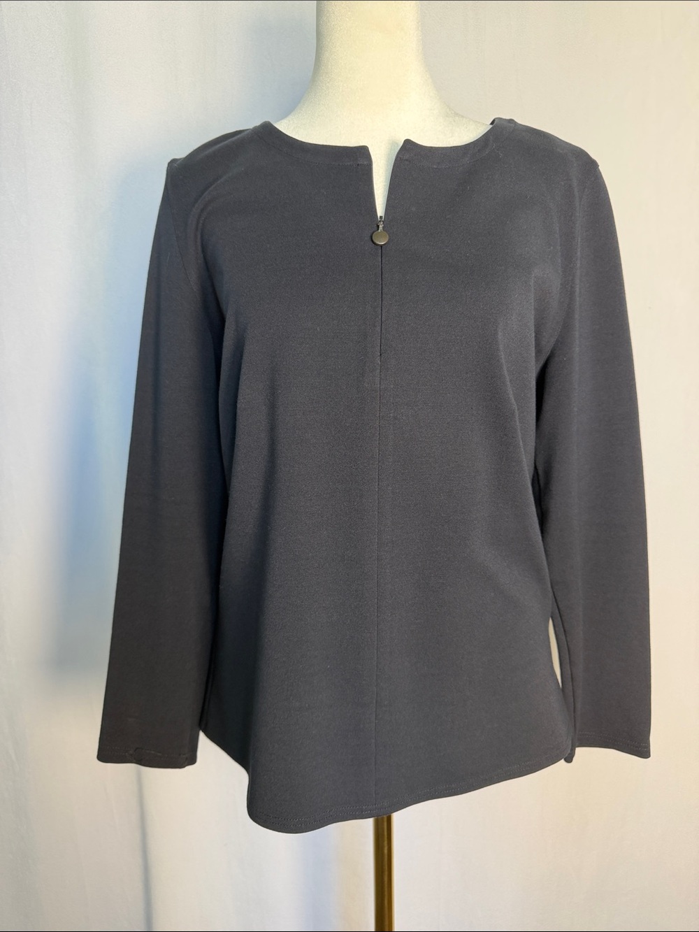Akris Punto Women's 1/4 Zip Pullover Navy Top Size 12 Business Casual Minimalist